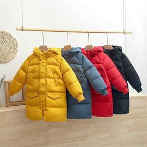 Casaco de inverno estilo coreano crianças meninos com capuz branco pato para baixo parka casacos longos para adolescentes meninas crianças casacoas 12 13 14 211027