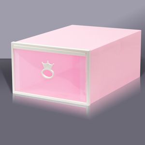 10-teiliges Schuhbox-Set, mehrfarbig, faltbar, Aufbewahrung aus Kunststoff, durchsichtig, für Zuhause, Schuhregal, Organizer, Stapel-Display, rosa Box