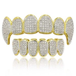 Hip Hop Jewelry Mens Grills 18K Gold Plated All Iced Out Diamond Grillz Teeth Bling Shiny Rock Punk Rapper
