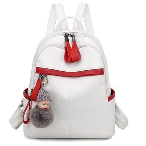 Женщины рюкзак мягкий PU кожаная школьная сумка досуг путешествия наушники вилка мода дизайнер милая кукла плюшевая подвеска белый