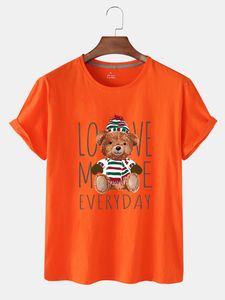 Yaz Moda Varış Saf Pamuk Karikatür Teddy Bear Desen Mektup Baskı Gevşek Kısa Kollu Büyük Yard Nefes T-shirt Kadınlar