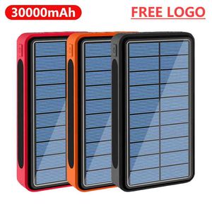 FREE LOGO 30000 mAh Solar Power Bank 4 USB Ports Powerbank 30000 MAh LED-Blitzlicht Externe Batterie Poverbank für IPhone Großhandel Fabrik