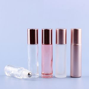 Rotolo da 5 ml su bottiglia di profumo in vetro con sfera in metallo contenitore per profumo di olio essenziale 10 ml in oro rosa