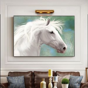 Белая лошадь холст живопись Nordic стиль стены искусства плакаты печатает животное декоративное фото живущая комната стена домашнего декора