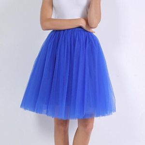 Röcke Blauer Puffy-Tüll für Brautjungfern, Hepburn-Stil, hohe Taille, Tutu, lässig, ausgestellter, plissierter Vintage-Kurzrock