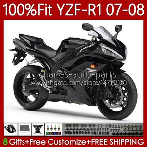 Yamaha 100% Fit YZF-R1 YZF1000 YZF R1 2007-2008 Vücut 91NO.179 YZF-1000 YZF R 1 1000 CC YZFR1 07 08 1000CC 2007 2008 Enjeksiyon Kalıp Kalıbı Üstü Mat Siyah