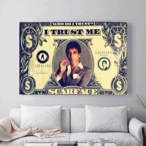 Scarface Trust bana Pamuk Tuval Sanat Baskı Alıntı Poster Duvar Resimleri Ev Dekorasyon Duvar Dekor Için Resim Yok Çerçeve H1110