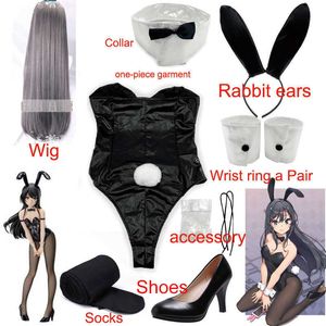 Sakurajima Mai Costume Cosplay per Bunny Girl Halloween Costume divertente Calze nere Tacchi alti 35-39 Codice Y0903