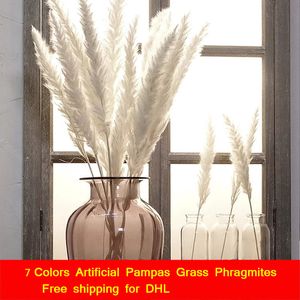 15 pcs / pacote pampas grama phragmites flor natural secos floral plantas artificiais decoração de casa plantas ornamentos