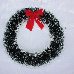 Decorazione natalizia Ghirlanda 35 cm Bordo bianco Fiocco Rubino Ghirlande decorative Ornamento per porta di Natale Ciondolo appeso