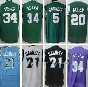 Erkekler Basketbol Kevin Garnett Jersey 21 İsa Shuttlesworth Paul Pierce 34 Ray Allen 20 100% Dikişli Mavi Beyaz Yeşil Siyah Mor Nefes