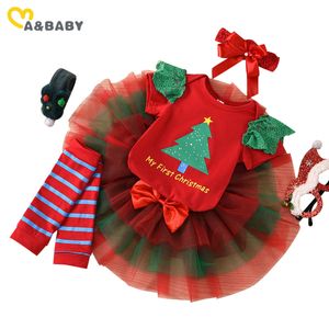 0-24m meu 1º Natal bebê menina conjunto vermelho romper verde tutu saias arco headband perna aquecedores xmas party outfits 210515