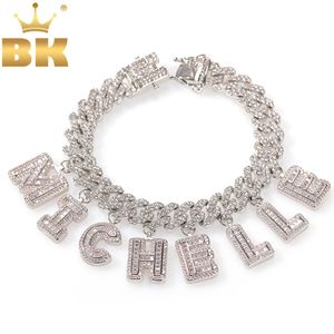 Bling Kral Hiphop DIY Bildirimi 12mm S-Link Miami Küba Kolye Baguettecz Mektup Kolye Ayak Bileği Takı Toptan Eşyası 210721