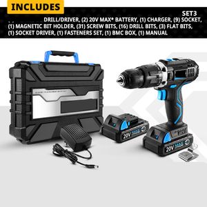 20V Max Household DIY Woodworking Lithium-Ion Battery Cordless Drill Driver Power Tools Electric
