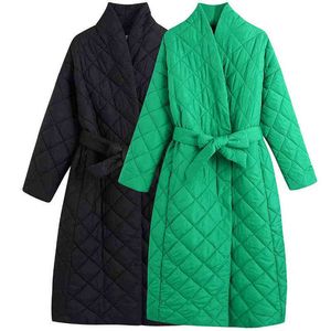 Blingblingee ZA Зимние женщины TRAF COATS Теплый толстый argyle стеганая мягкая куртка женское белковое дерево длинные Parkas Green 21130