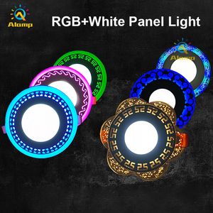 Ultra Slim RGB Panel Işık 9 W 18 W 24 W Yuvarlak Gömme RGB + Beyaz LED Tavan Lambaları Çiçek Şekli Dekorasyon Kapalı Işıklar 110 V 220 V
