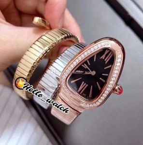 35mm Fashion Tubogas 102948 Женские часы 102680 Женские часы Швейцарский кварцевый черный циферблат Diamond Bezel Два тона Золотая Сталь Длинные обмотки Браслет Hello_Watch G17B (10)