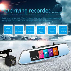 Polegada 1080P Carro DVR Câmera Press Scre Dash Cam Dual Lente Gravador de Vídeo Vista Retrovisor Câmeras Espelho para Toalha de Segurança