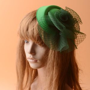 Saç aksesuarları 2021 el yapımı yeşil örgü düğün Fascinator silindir şapkalar çiçek Net klipler kadınlar için kilise partisi at yarışı