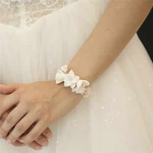 Белый фарфоровый цветок женщины браслет ручной работы свадебная рука браслет кристалл свадьба аксессуары невесты невесты