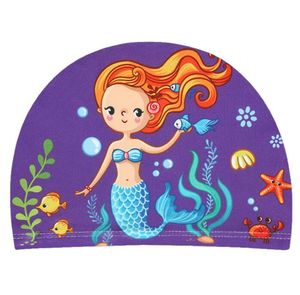 Cute cartoon boy girl swim cap Flexible Colorful Printed Kids Swimming Caps Waterproof Bathing Stretch Fabric Hat Protect Ears Children bath hats
