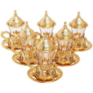 Osmanlı Otantik Tasarım Türk Yunan Arapça Çay Seti 6 Servis Çay, Kupası Plakaları Kapakları Hediye