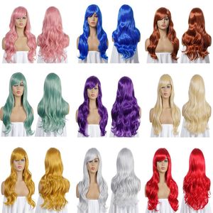 27 inç 70 cm Uzun Cosplay Sentetik Saç Peruk 11 Renkler Dalga Perruques De Cheveux Tomuçları KW-70