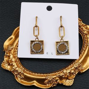 Retro Mektup Charm Küpe Elmas Kare Çiviler Kadınlar Rhinestone Dangler Lüks Takı Parti Düğün Için