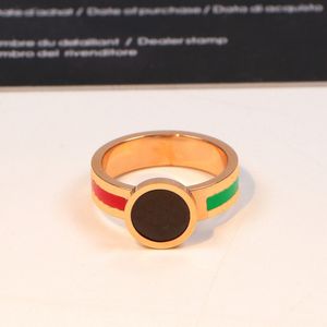 Carta retro anéis redondos com selos mulheres banda anel titanium aço banhado 18k anel de ouro rosa