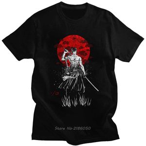 Zoro Roronoa T-shirt Erkekler 100% Pamuk Tek Parça T Gömlek O-Boyun Kısa Kollu Kılıç Tedisi Tee Top Korsan Hunter Tshirt Harajuku X0621