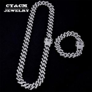 Iced Out Chain Bling Prong Miami Cuban Link Chains Necklaces 15mm Full Crystal Rhinestones Clasp Hip Hop Necklace Bracelet Mens X0509