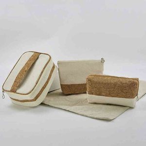 Nxy Cosmetic Bags Смешанные Холст Корк Корк Открытый Девушка Макияж Женщины Портативные Путешествия Умывальники Туалетные принадлежности Организатор Женский Ящик для хранения Чехлы 220303