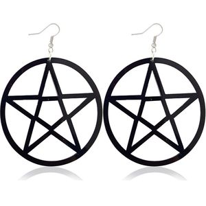 Punk Akrilik Büyük Yıldız Dangle Küpe Kadınlar için Gotik Siyah Büyük Pentagram Yuvarlak Damla Küpe Moda Bildirimi Takı