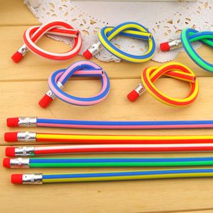 Novelty Candy Colour 18cm Bendable Flexible Soft Fun Pencil With Eraser Kids School Supply Toys Gifts