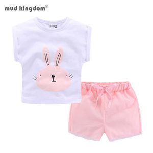 Mudkingdom Kızlar Kıyafetler Sevimli Tavşan Desen Katlanır Manşetleri Net Iplik Rahat Şort Set 210615