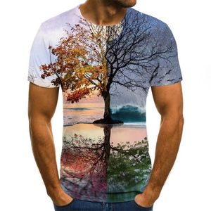 Erkek 3d T-shirt artı Tee Sıradan Kısa Kollu Out Moda Doğa Güzel Akçaağaç Baskılı Tişörtlü Erkekler Tees