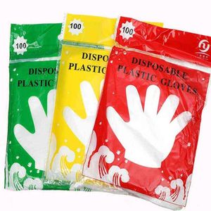 50packs / lot 1 Takım = 1pack = 100 adet Temizle Tek Kullanımlık Plastik Eldiven PE Eldiven Şeffaf Temizlik Bahçeciliği Ev Restoran Satılık