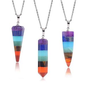 7 chakra pêndulo pedra arco-íris pilar encantos pingente colar jóias fazendo hangings moda atacado