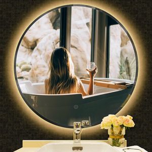 Aynalar Duvara monte banyo aynası LED Makyaj Dokunmatik Dönüşü Akıllı Yuvarlak Şekli Güzellik Banyosu Makyaj Işıkları