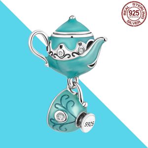 925 Gümüş Çay Seti Charm Boncuk Fit Orijinal Pandora Bilezik DIY Charms Bilezik Yapma Çay Fincanı Çaydanlık Güzel Takı