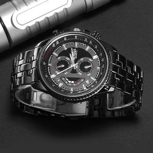 Горячие продажи мужчин All Black Black Steel Steel Band Watch Fashion Business All-Match Quartz Machine Explosion