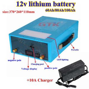 12V 60AH 80AH 100AH ​​LifePO4 Lithium Battery Battery с BMS 4S для резервного копирования энергии инвертора RV SOLAR SOLAR + 10A CHAGER