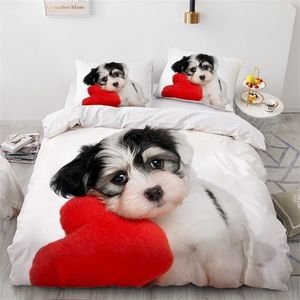 3D постельное белье белое одеяло одеяло крышка набор одеяло кровать льняной наволочки король король 140 * 210см размер собаки собака 210319
