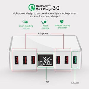 Multi-Ports 6 USB-зарядное устройство QC3.0 Быстрая быстрая адаптер питания, адаптер питания цифровой дисплей.