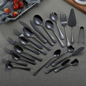 Черный цвет из нержавеющей стали ложки Forks Nivives Plastware Set Set Titanium Plated Dableware Set Shets Minneware Coffee Teaspoons