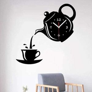Yaratıcı Çaydanlık Su Isıtıcısı Duvar Saati 3D Akrilik Kahve Çay Kupası Duvar Saatleri Ofis Ev Mutfak Yemek Oturma Odası Süslemeleri için H0922