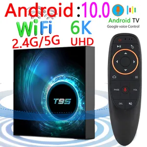 T95 Akıllı TV Kutusu Android 10 6K 2.4G 5G WiFi 128G 3D Ses Denetleyicisi 16G 32GB 64GB 4K Dört Çekirdek TVBox Medya Oyuncusu