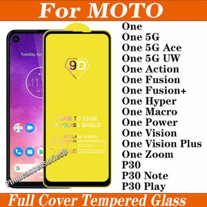 9D Tam Kapak Temperli Cam Telefon Ekran Koruyucu Moto Motorola Için Bir 5g Ace UW Moto-One Eylem Fusion Artı Hyper Marco Güç Görüş Zoom P30 Not Oynatma