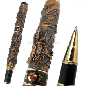 Tükenmez kalemler Jinhao antik bronz metal çift ejderha oynarken inci oyma kabartma rulo tükenmez kalem profesyonel ofis kırtasiye yazar