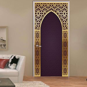 New 2pcs set 3D Creative Arabic Style Door Stickers Wallpaper Bedroom Living Room Corridor Wall Stickers Home Door Decoration